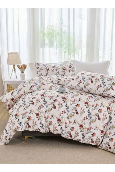 LUNA HOME طقم غطاء لحاف عصري من 6 قطع بنقشة زهور حمراء، مقاس كينج، لون أبيض، 220×240 سم.