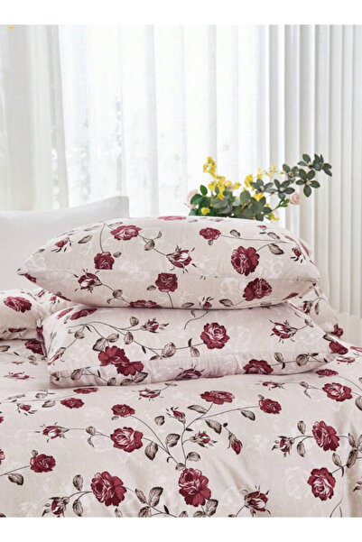 LUNA HOME King Size 6-piece Duvet Cover Set Beige Wit Vintage Red Rose Print 220x240cm.