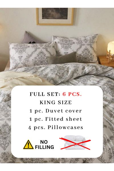 LUNA HOME King Size 6-piece 3d Duvet Cover Set Vintage Print 220x240cm.