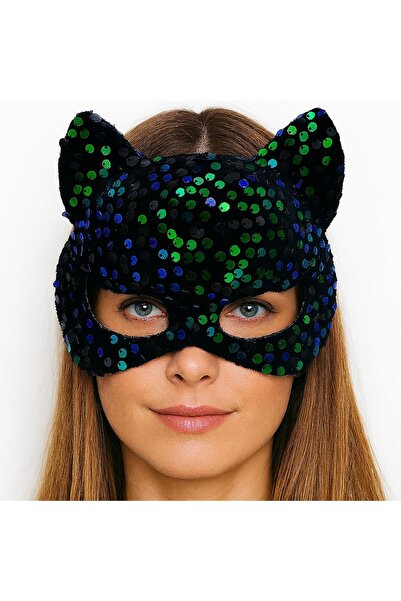 CT STONES قناع حفلات بالترتر باللون الأزرق والأخضر على قماش مخملي أسود مقاس 1...