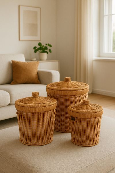 Bayev 3-Piece Wicker Lid Wicker 3 Size Potato Onion Kitchen Set Presentation Crisper Basket Decor Umbrella Holder