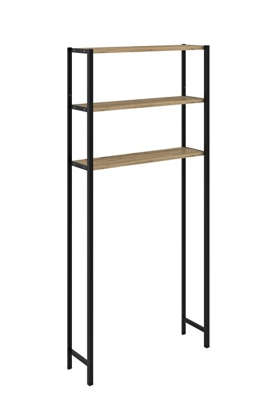 Modline Açık Raflı Siyah Çam Klozet Ve Makina Üstü Banyo Düzenleyici Raf 70 x 20 Metal Çekmecesiz Kapaksız