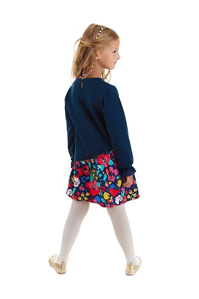 MSHB&G Marineblaues Mädchenkleid - Blumen, Leopardenmuster und Rüschen