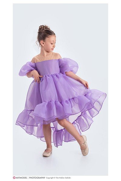 Baby Babyaden Tailed Karolin Cloth Low Balloon Sleeve Birthday Evening Dress Costume Girl Children Dress