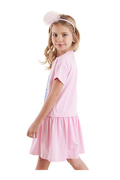 Denokids Καλοκαιρινό χτενισμένο βαμβακερό φόρεμα για κορίτσια με ροζ λεοπάρ μοτίβο - Μαζευμένη φούστα