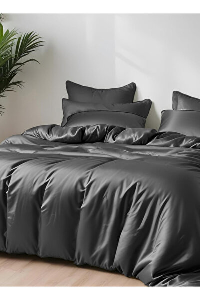 LUNA HOME King Size 6 Pieces Premium Bamboo Satin Silky Duvet Cover Set, Grey Color 220x240cm.