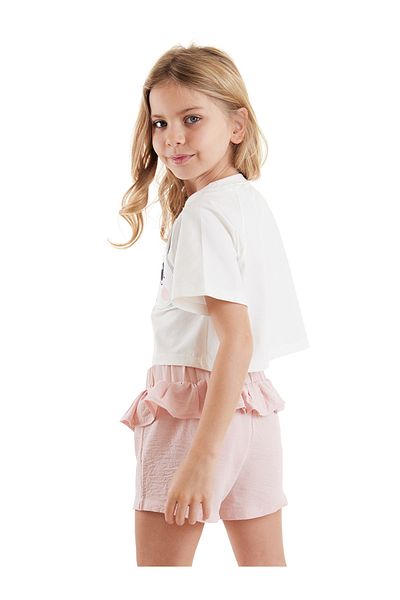 Denokids Frilly Summer Crop T-shirt and Shorts Set for Girl - Twin Ceylan