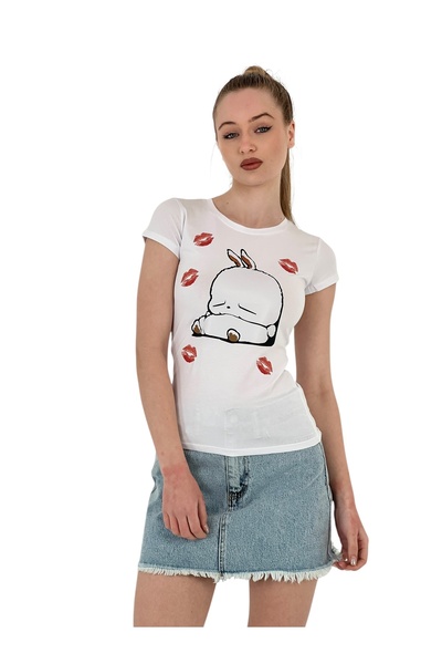 Miss Poem Γυναικείο κοντομάνικο λευκό μπλουζάκι Rabbit με τύπωμα