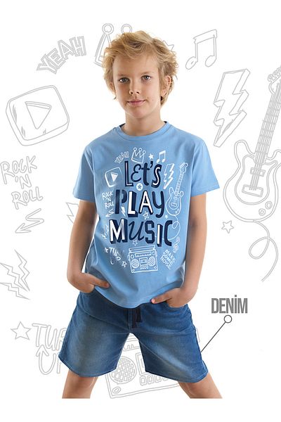 MSHB&G Set tricou și pantaloni scurți din bluz pentru băiat, albastru bleumarin