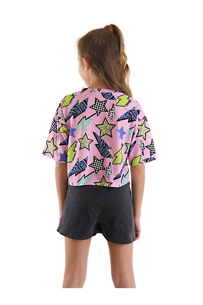 MSHB&G Star and Lightning Patterned T-shirt and Denim Shorts Set for Girls
