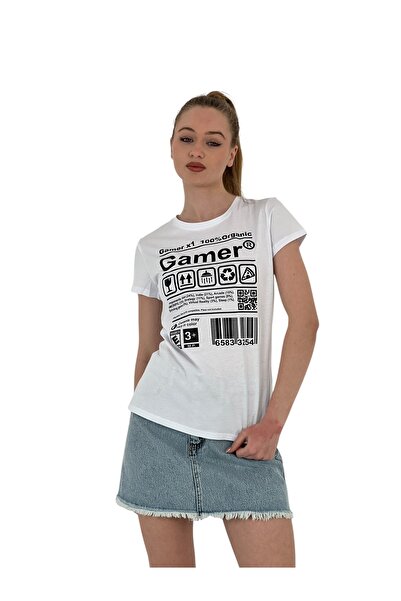 Miss Poem Γυναικείο κοντομάνικο καλοκαιρινό λευκό μπλουζάκι Gamer με τύπωμα