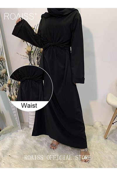 ROAISS Abaya with Belt for Women Ladies Long Sleeve Dress