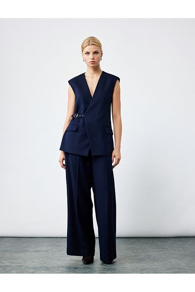 Koton High Waist Palazzo Fabric Trousers with Pockets and Pleat Detail