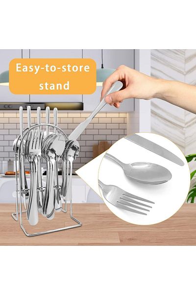 COOYA 24 Pieces Flatware Sets With Hanging Rack Caddy, Stainless Steel Mirror Polished,for 6 People