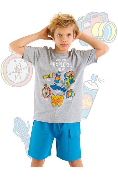 MSHB&G Boy's Explorer Camping Themed Summer T-shirt and Cargo Pocket Shorts Set