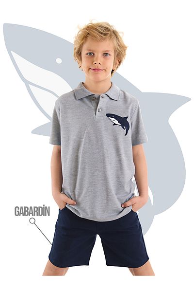MSHB&G Boy's Polo Neck T-shirt and Gabardine Shorts Set - Shark