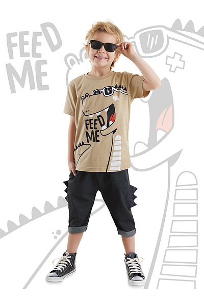 Denokids Boy's Funny Dino Summer T-shirt and Capri Shorts Set
