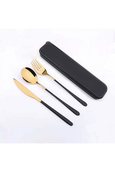 INNOVIO Set tacamuri din inox , 3 piese si cutie de depozitare, Furculita, Cutit, Lingura, Portabil