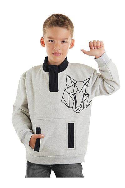 MSHB&G Graues Sweatshirt mit Kängurutasche und Wolf für Jungen