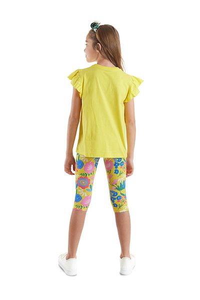 MSHB&G Yellow Floral Print Frilly T-Shirt and Leggings Set for Girls