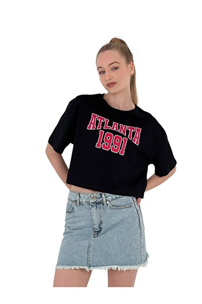 Miss Poem Γυναικείο κοντό μαύρο μπλουζάκι oversized Summer με τύπωμα