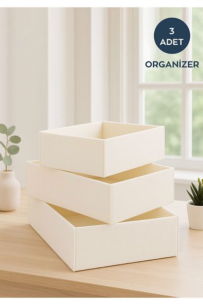 HOMİNG Multi-Purpose 3-Piece Cream Felt Organizer Basket Set Hmy-6271