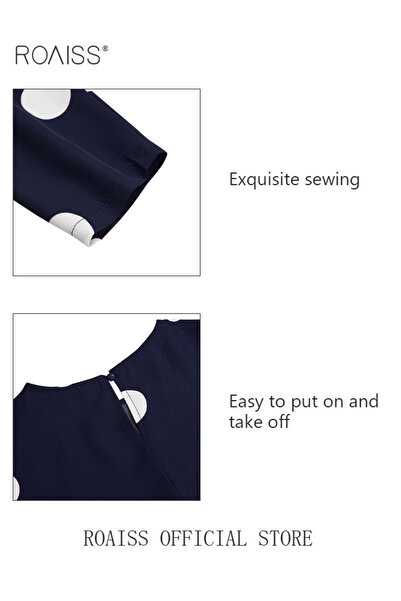 ROAISS Women Spring Muslim Dress Elegant Casual Loose Abaya Long Sleeved Polka Dots Printed Maxi Robe