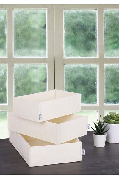 HOMİNG Multi-Purpose 3-Piece Cream Felt Organizer Basket Set Hmy-6271