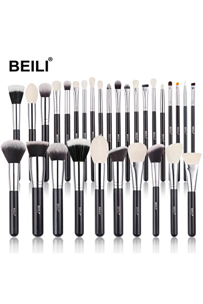 Choice مجموعة فرش مكياج BEILI السوداء الاحترافية من 30 قطعة مصنوعة من شعر الماعز الطبيعي، بودرة أساس، كونسيلر