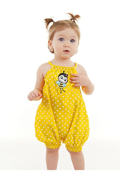 Denokids Bee Baby Girl Poplin Yellow Jumpsuit