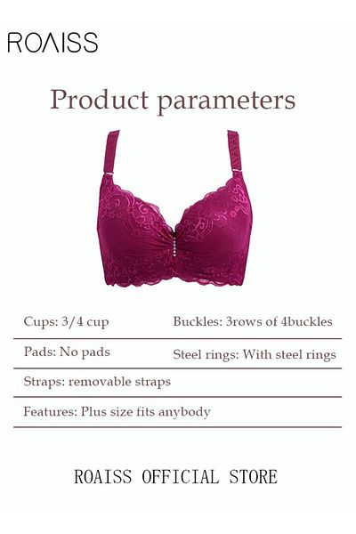 ROAISS Women's Lace Bra Push Up Cotton Daily Underwire Leisure Comfort Breathable Soft Bras Sweet Romantic