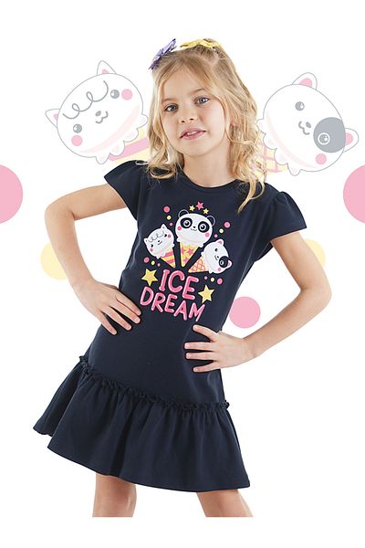 Denokids Κοριτσίστικο Βαμβακερό Καλοκαιρινό Ναυτικό Φόρεμα - Παγωτό Όνειρο