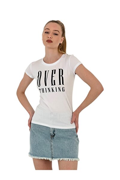 Miss Poem Γυναικείο κοντομάνικο μπλουζάκι με στενή εφαρμογή σε λευκό χρώμα Th...