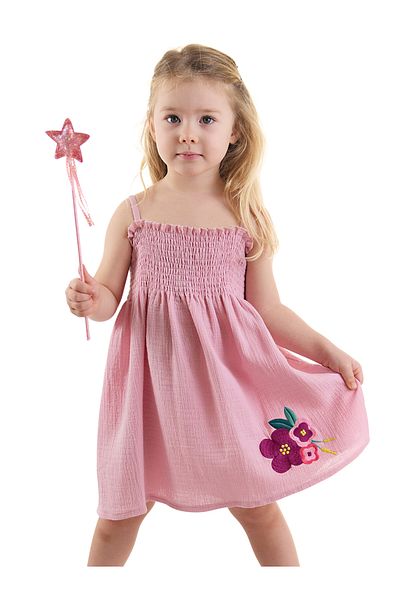 Denokids Καλοκαιρινό φόρεμα με λουλούδια Gipe Λεπτομερές λουράκι μουσελίνας για κοριτσάκι