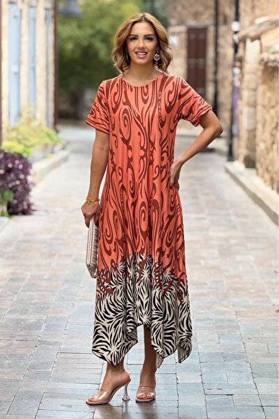 Nevin Kaya Moda Rochie cu tăietură înclinată cu model Safari Puppy Mouth