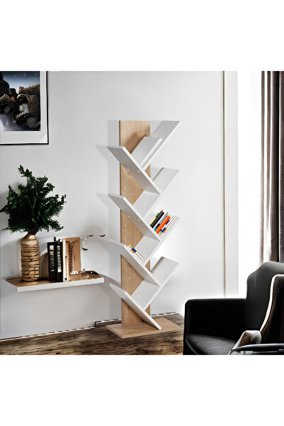 Eco Room Line Kitaplık - Beyaz / Safir Meşe