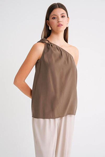 Mixray 4665 Women's Single Shoulder Strap Blouse Moka