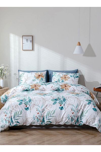 LUNA HOME King Size 6 Pieces, Leaves Design Pearl White Color, Bedding Set 220x240cm.
