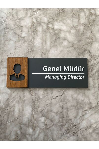 Yönline General Manager Office Door Sign 24X9Cm Anthracite Plexi Mdf Directional Sign Wooden Series Enterprise