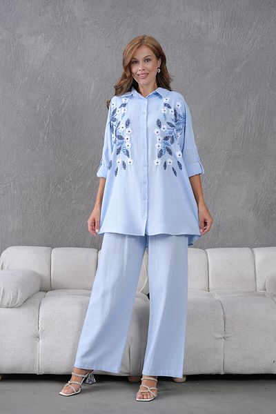 BURRASCA Oversize Linen Set with Embroidered Stones