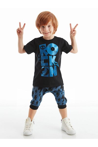 Denokids Rock On Boy's T-shirt Capri Shorts Set