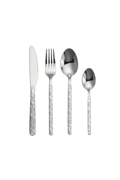 INNOVIO Set tacamuri premium din inox 18/10 304, 24 piese, Maner elegant textura piatra, Argintiu