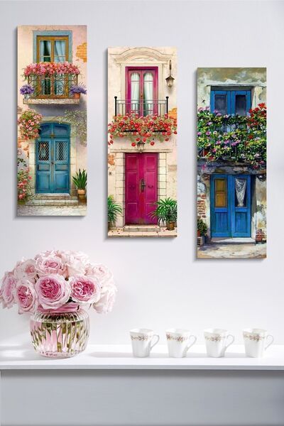 Evimemoda Çiçekli Pencere 3 Parçalı Mdf Tablo