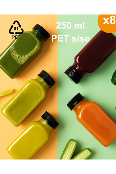 ERBAŞLAR PLASTİK VE AMBALAJ 8 Adet 250 ml Köşeli Detox, Meyve Suyu, Sporcu, D...