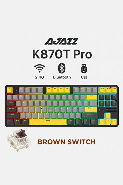 Ajazz K870T Pro 3 Modlu Hot-Swap RGB, Mekanik Klavye - Siyah