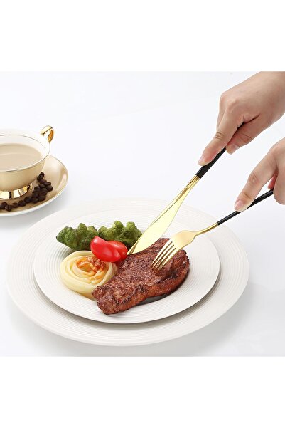 INNOVIO Set de tacamuri din inox INNOVIO, 16 piese, Inox de calitate superioara 18/10 304, Negru-Auriu