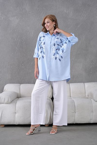 BURRASCA Oversize Linen Set with Embroidered Stones