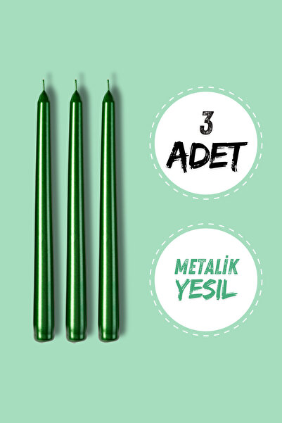 Candlestick Candle, Christmas, Henna, Party, Birthday, Bachelorette, Candle Painting - Metallic Green, 3 pcs