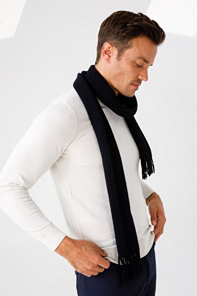 Desen Triko Men's Plain Wool Scarf Dark Blue