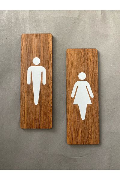 Yönline Walnut Mdf Series Wc Women's & Men's Set Direction Board